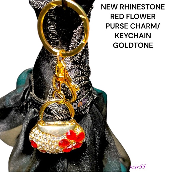NEW RHINESTONE PURSE CHARM/KEY HOLDER WITH LOBSTER CLASP TO CLIP ON PURSE, JEANS - Picture 3 of 9